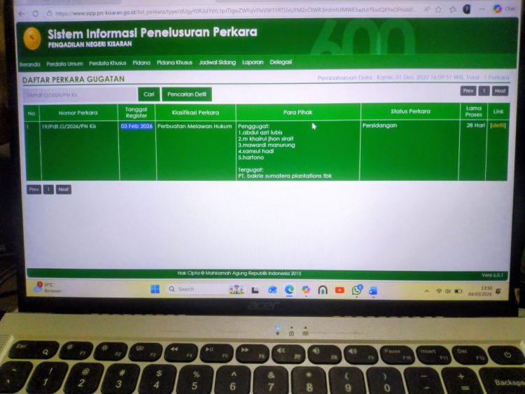 Warga Asahan Gugat PT Bakrie di PN Kisaran : Sengketa HGU 19 Ribu Hektar Masuk Meja Hijau
