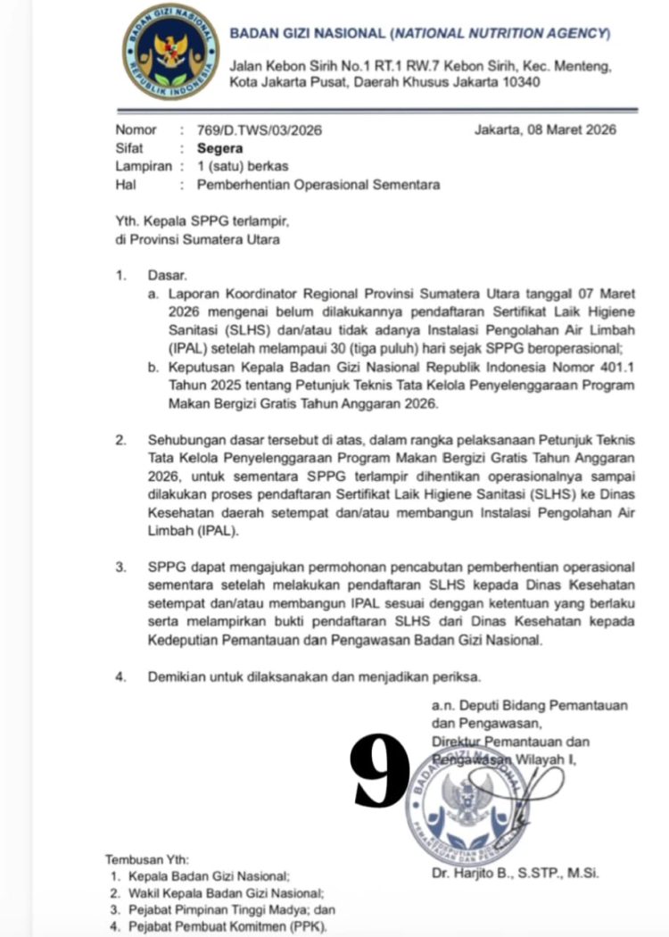 18 SPPG di Kabupaten Asahan Dihentikan Sementara oleh Badan Gizi Nasional