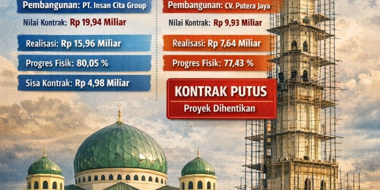 Pembangunan Menara Masjid Agung H. Achmad Bakrie Berlanjut, Putus Kontrak 2024 Jadi Evaluasi Serius