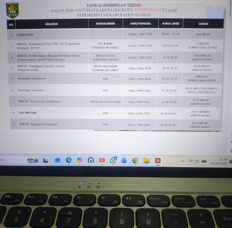 Asahan Jadi Calon Percontohan Kabupaten/Kota Antikorupsi, KPK Gelar Bimtek Tiga Hari